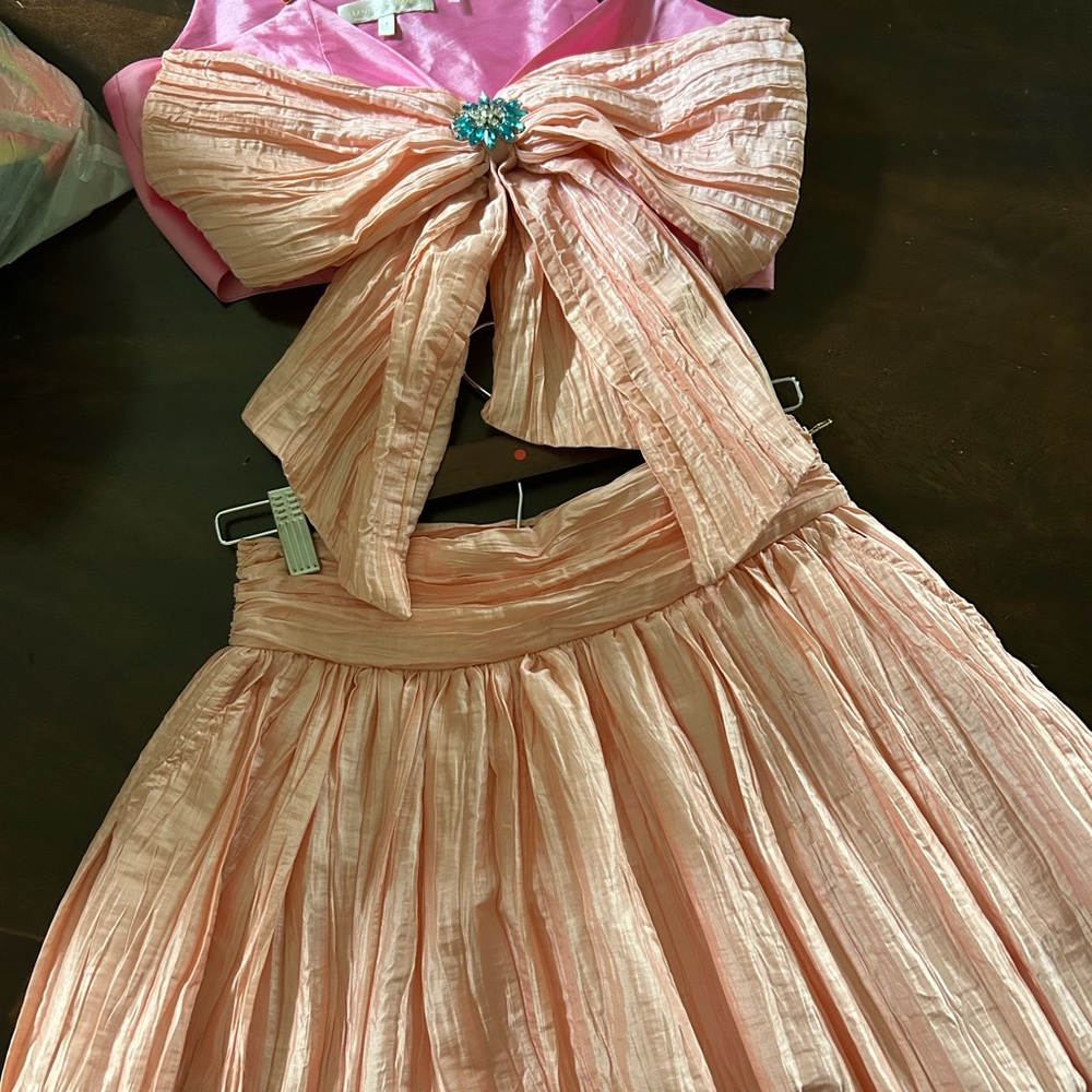 LoveShackFancy Pink and Peach Dress with Bow